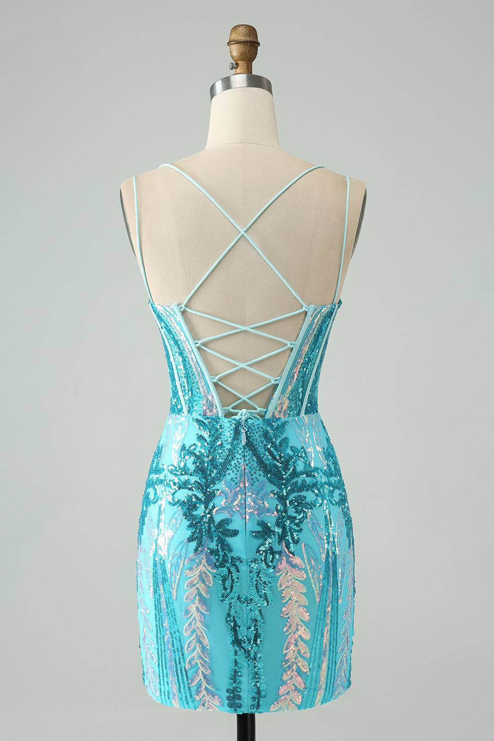 Green Corset Spaghetti Straps Homecoming Dress With Sequins