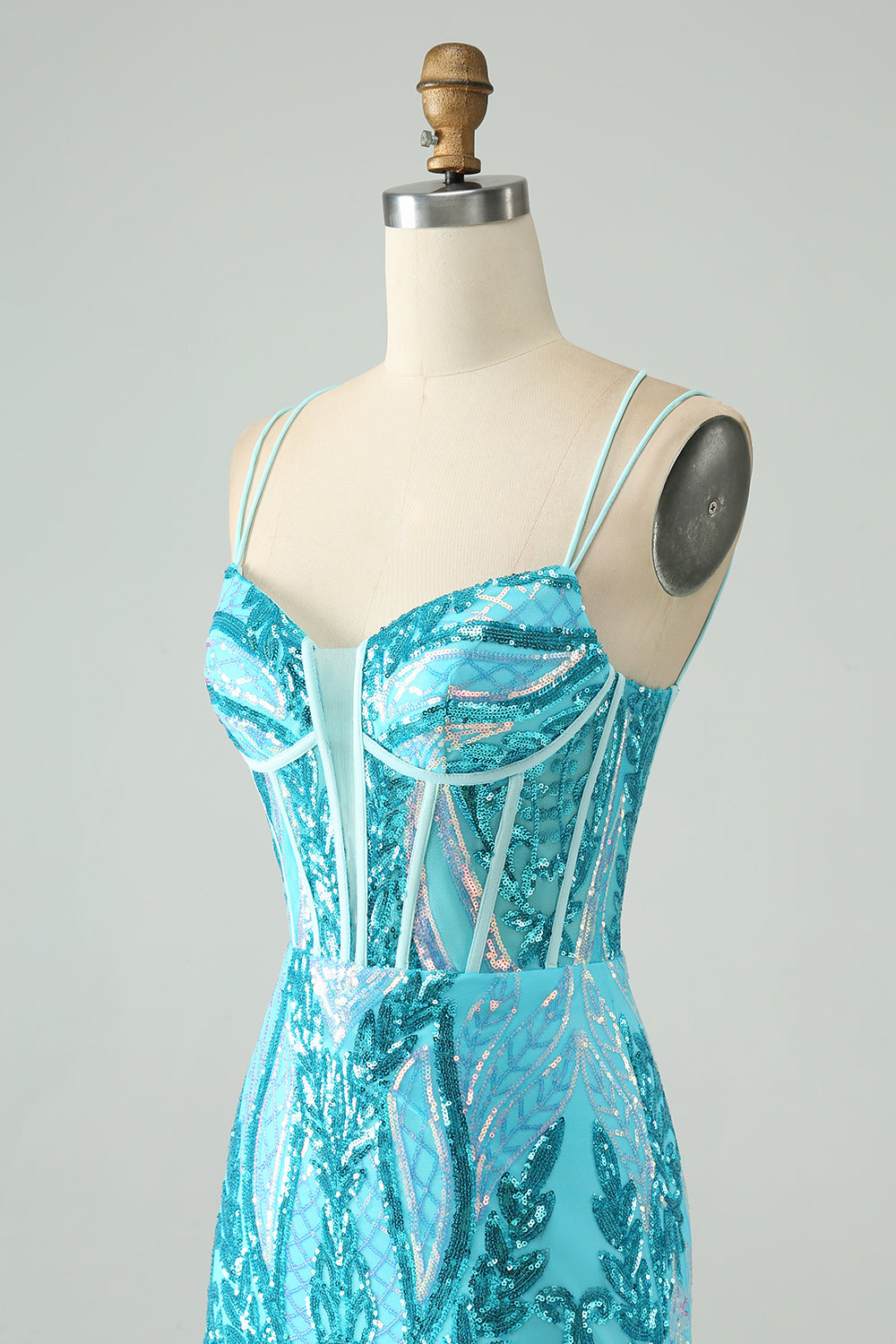 Green Corset Spaghetti Straps Homecoming Dress With Sequins