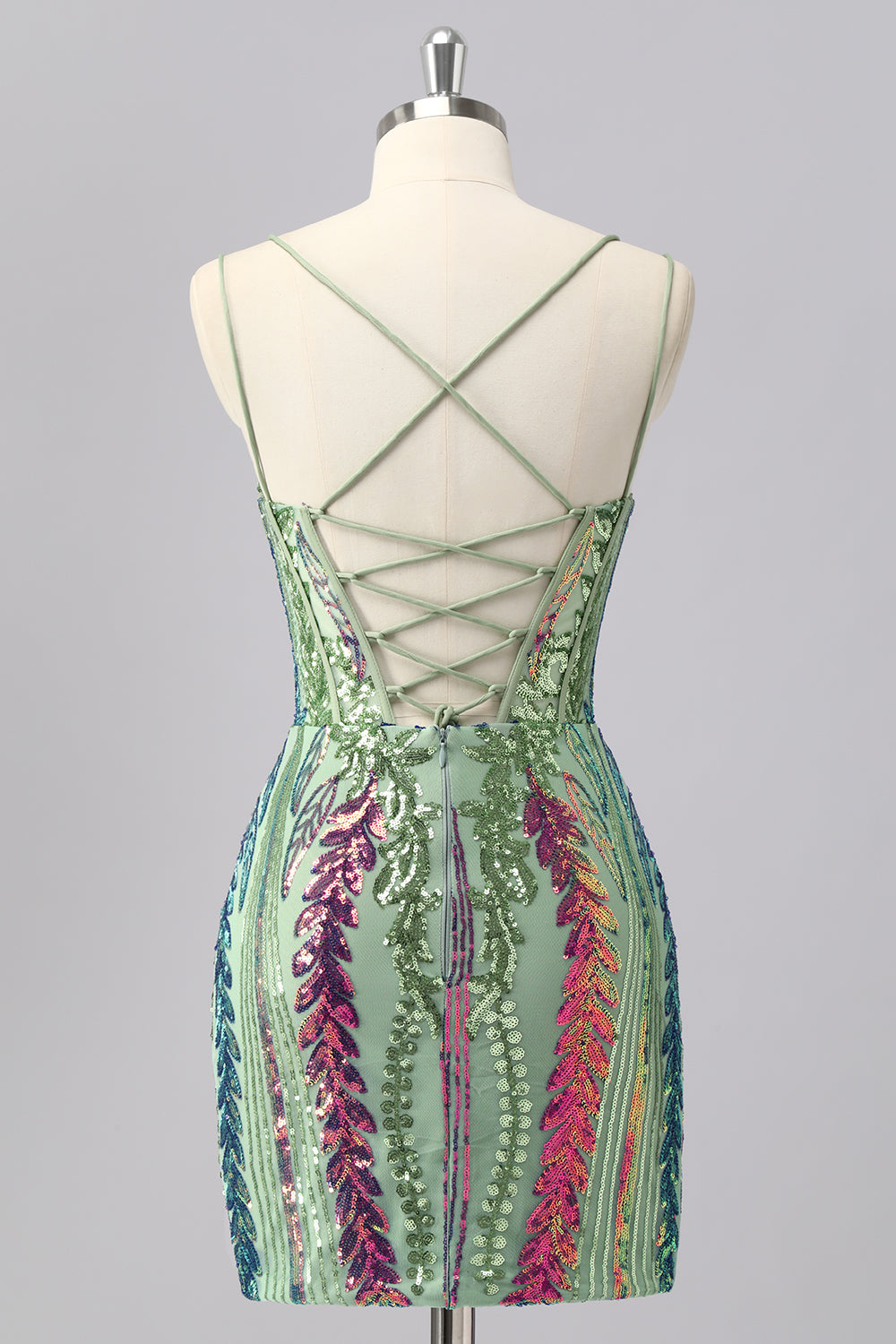 Green Corset Spaghetti Straps Homecoming Dress With Sequins