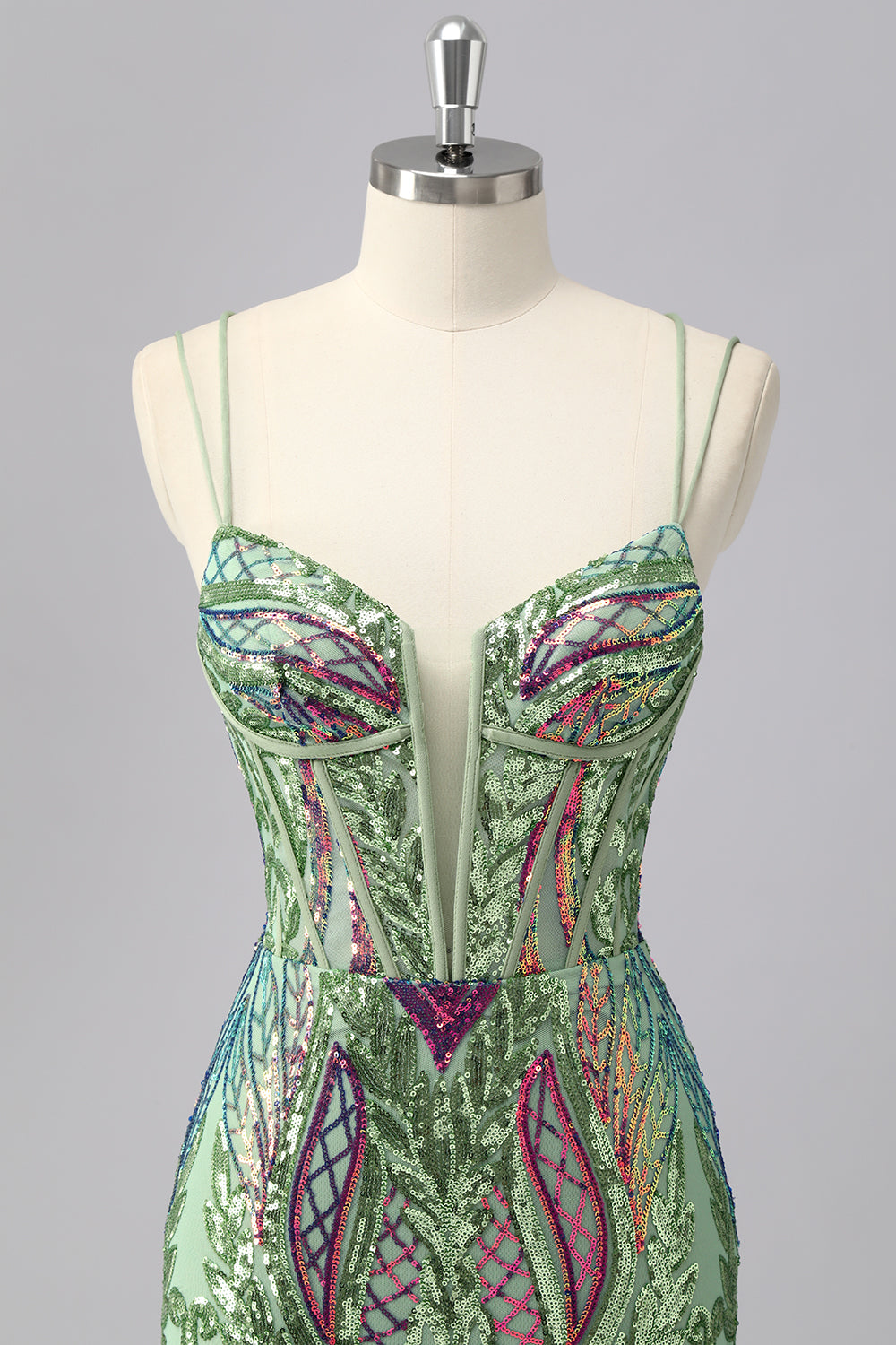 Green Corset Spaghetti Straps Homecoming Dress With Sequins