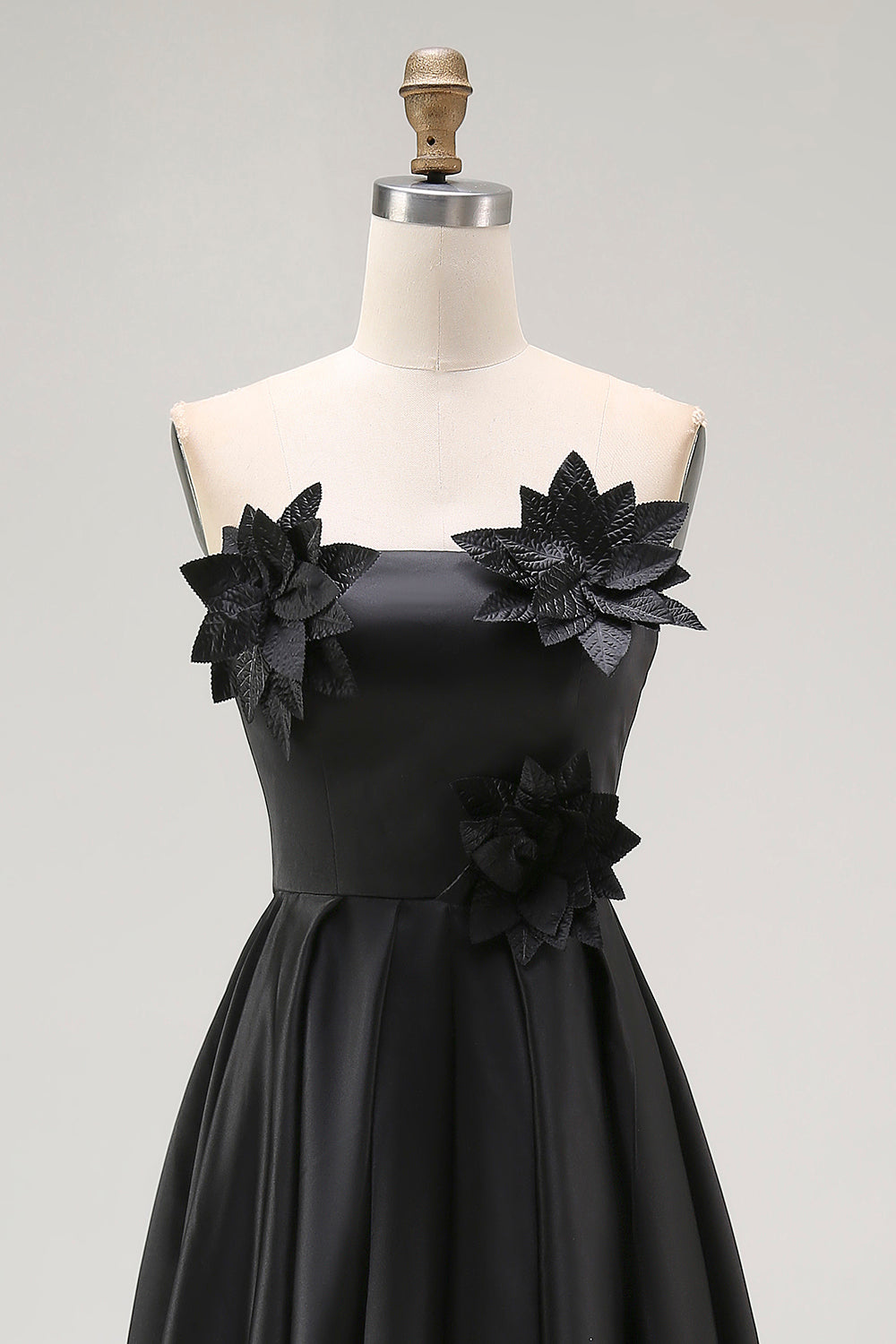Sparkly Black Strapless A-Line High-Low Ruffle Formal Dress With 3D Flowers