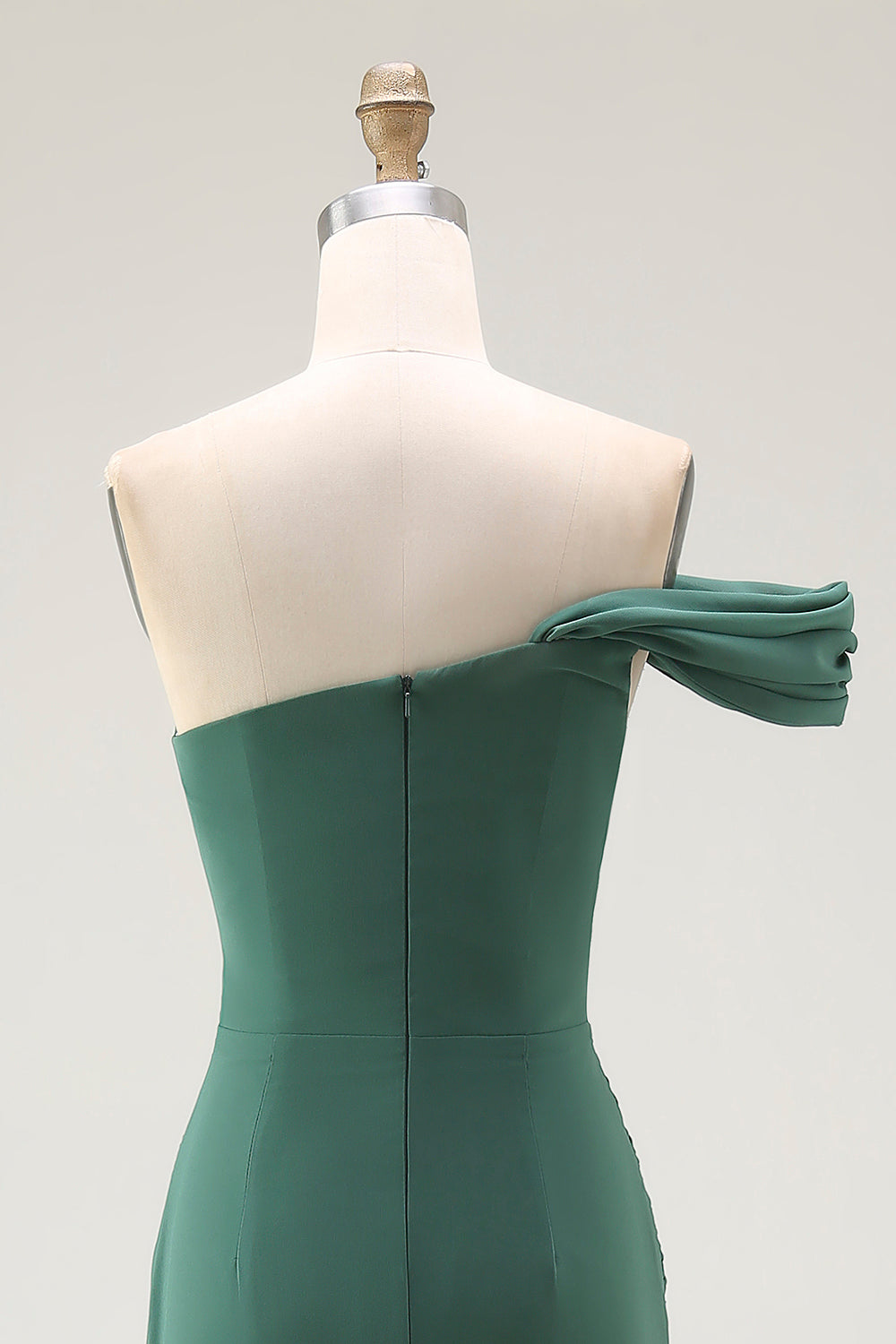 One Shoulder Mermaid Pleated Dark Green Long Formal Dress