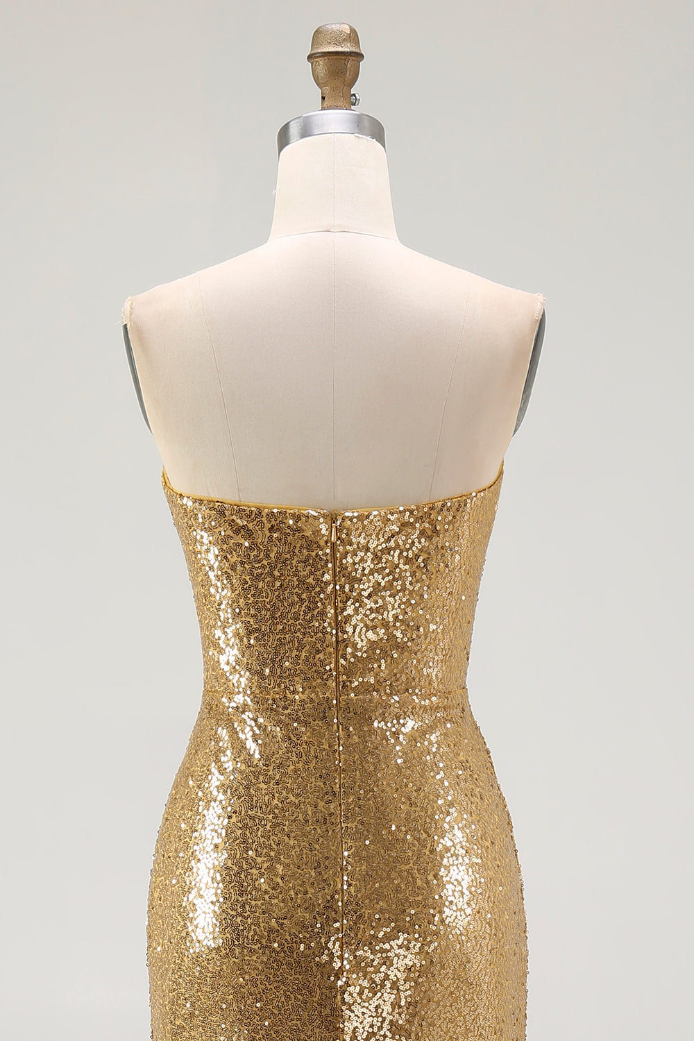Sparkly Strapless Mermaid Gold Formal Dress With Slit