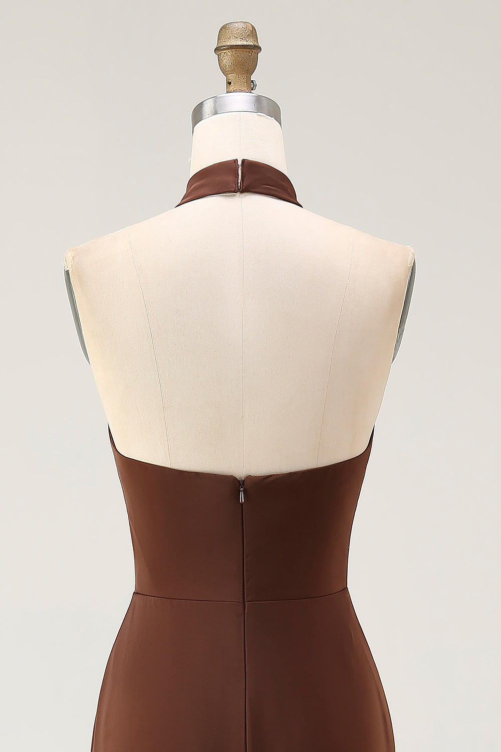 Coffee Mermaid Halter Neck Long Formal Dress