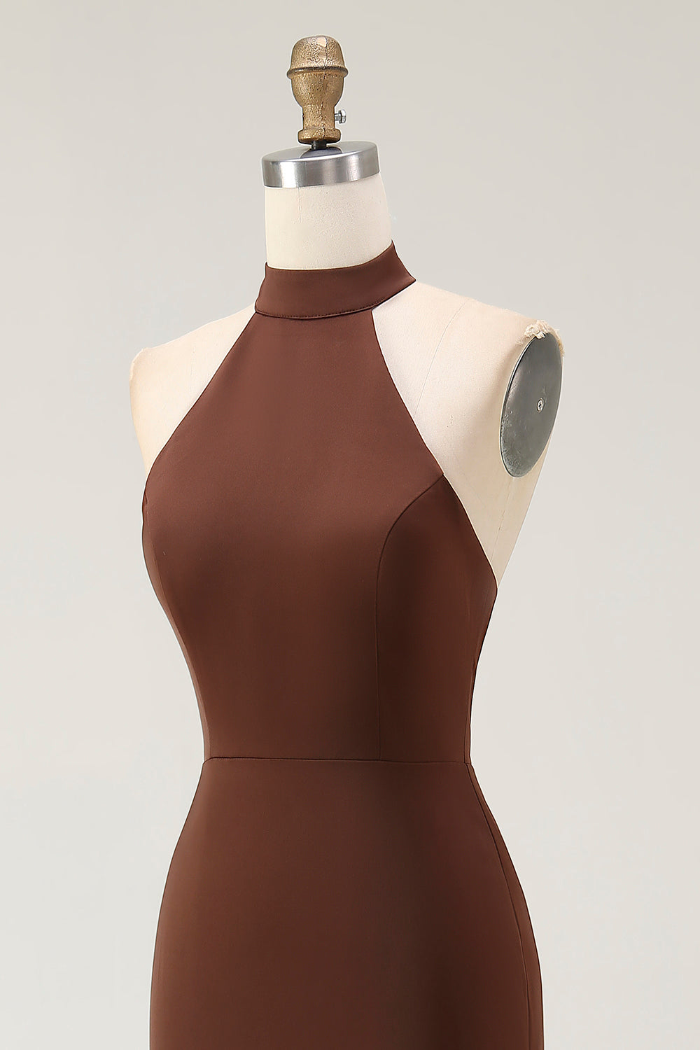 Mermaid Halter Coffee Open Back Long Formal Dress