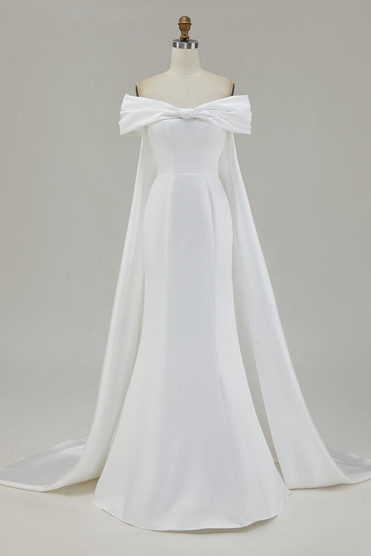 Ivory Mermaid Off The Shoulder Wedding Dress Wth Bow