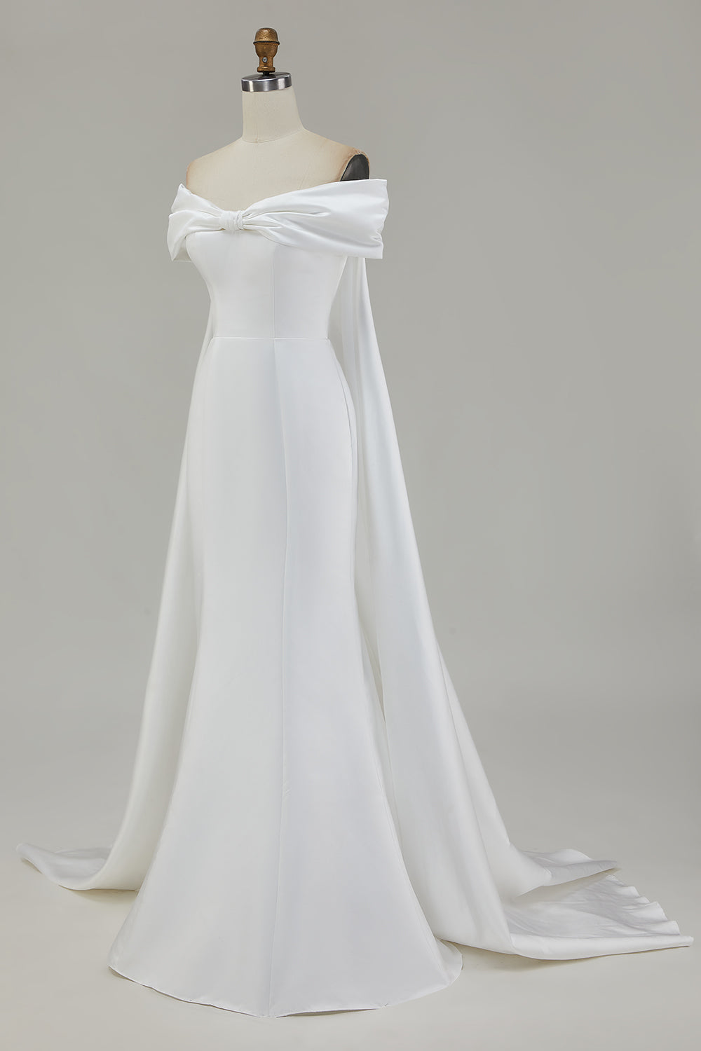 Ivory Mermaid Off The Shoulder Wedding Dress Wth Bow