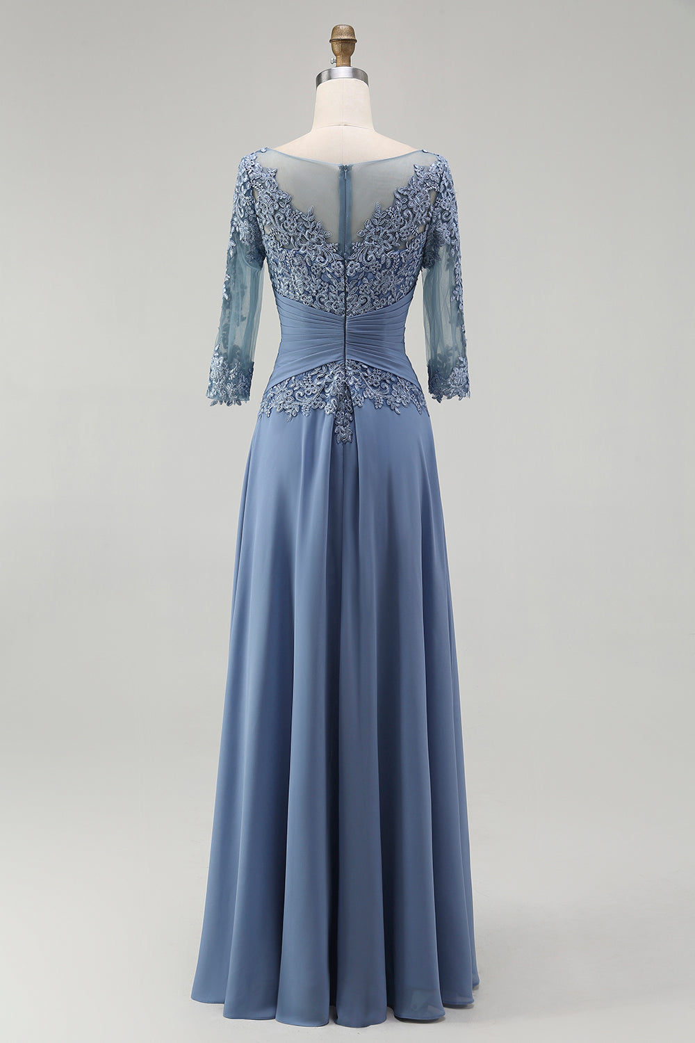 Dusty Blue Lace A Line Chiffon Mother of the Bride Dress