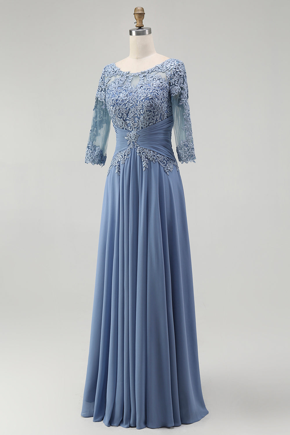 Dusty Blue Lace A Line Chiffon Mother of the Bride Dress