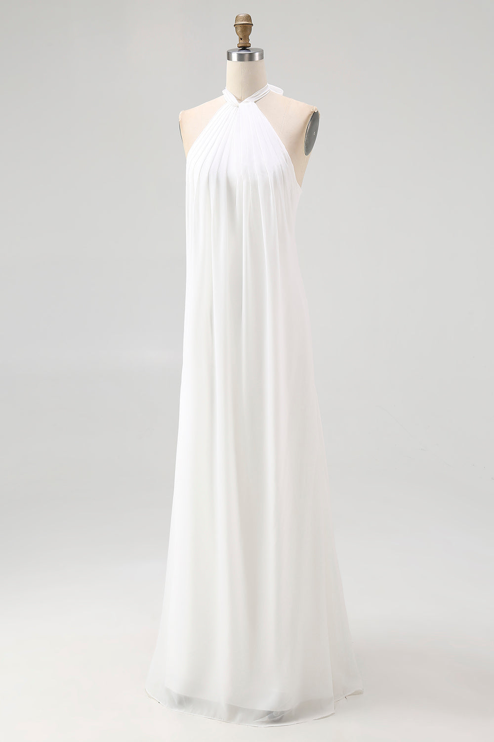 Sheath Halter Chiffon White Long Boho Beach Dress