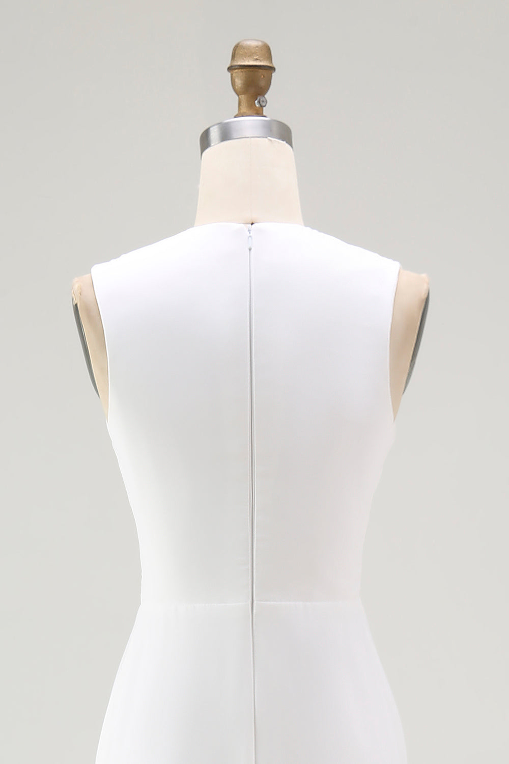 White Sheath V Neck Ruched Long Formal Dress