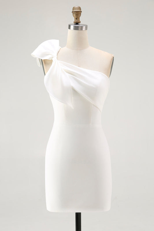 One Shoulder Bow Bodycon White Graduation Dress