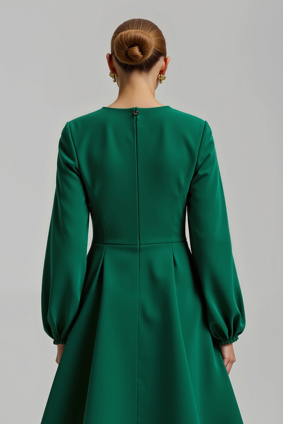 Dark Green A Line Long Sleeve Satin Beaded Holiday Dress