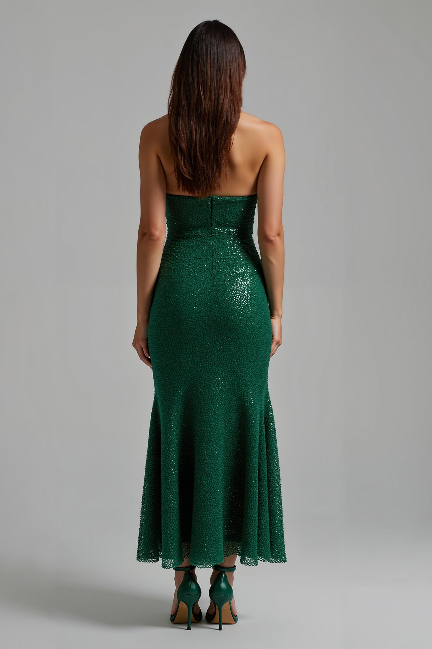 Sparkly Dark Green Strapless Sheath Long Holiday Dress