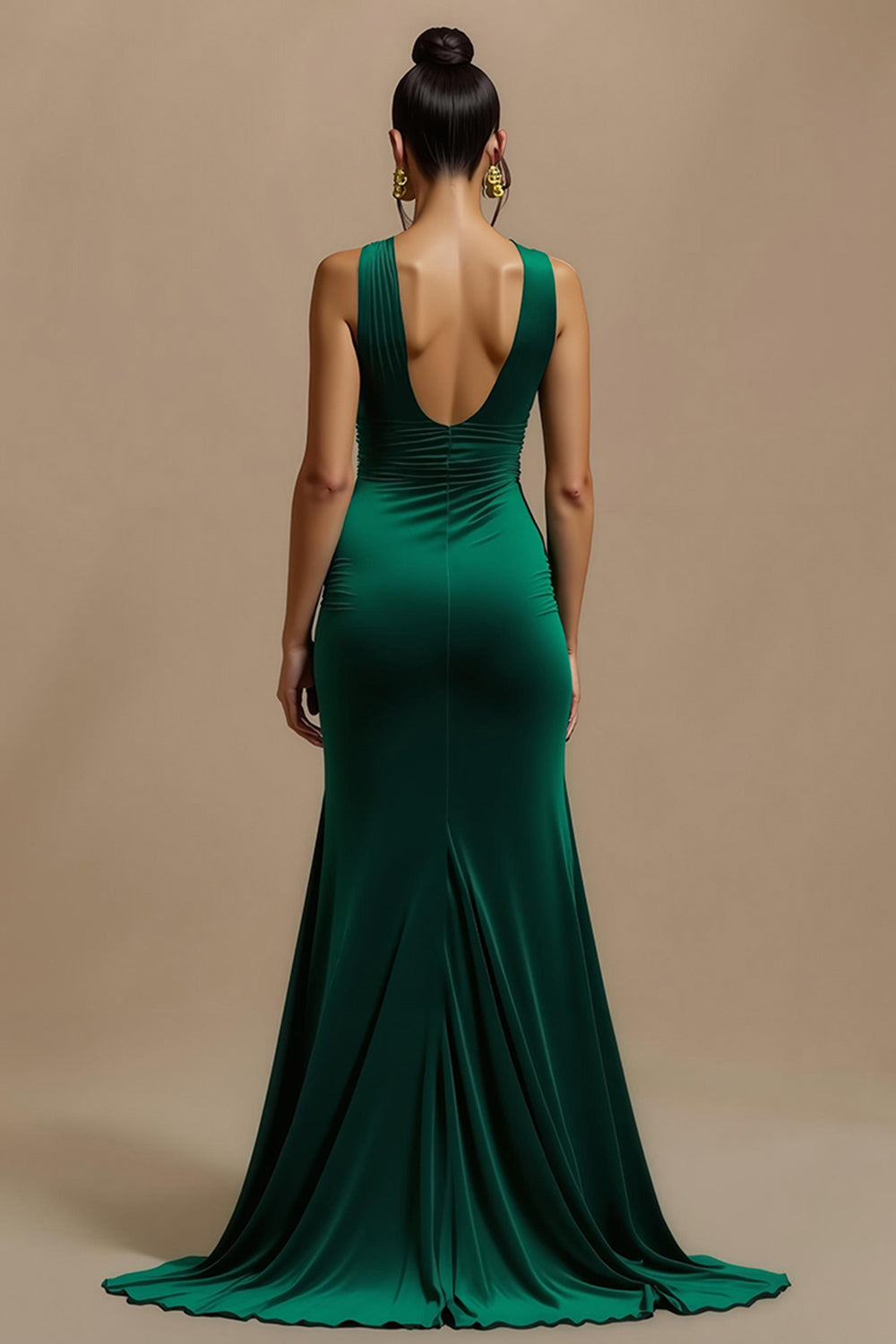 Dark Green Long V-Neck Holiday Party Dress With Slit