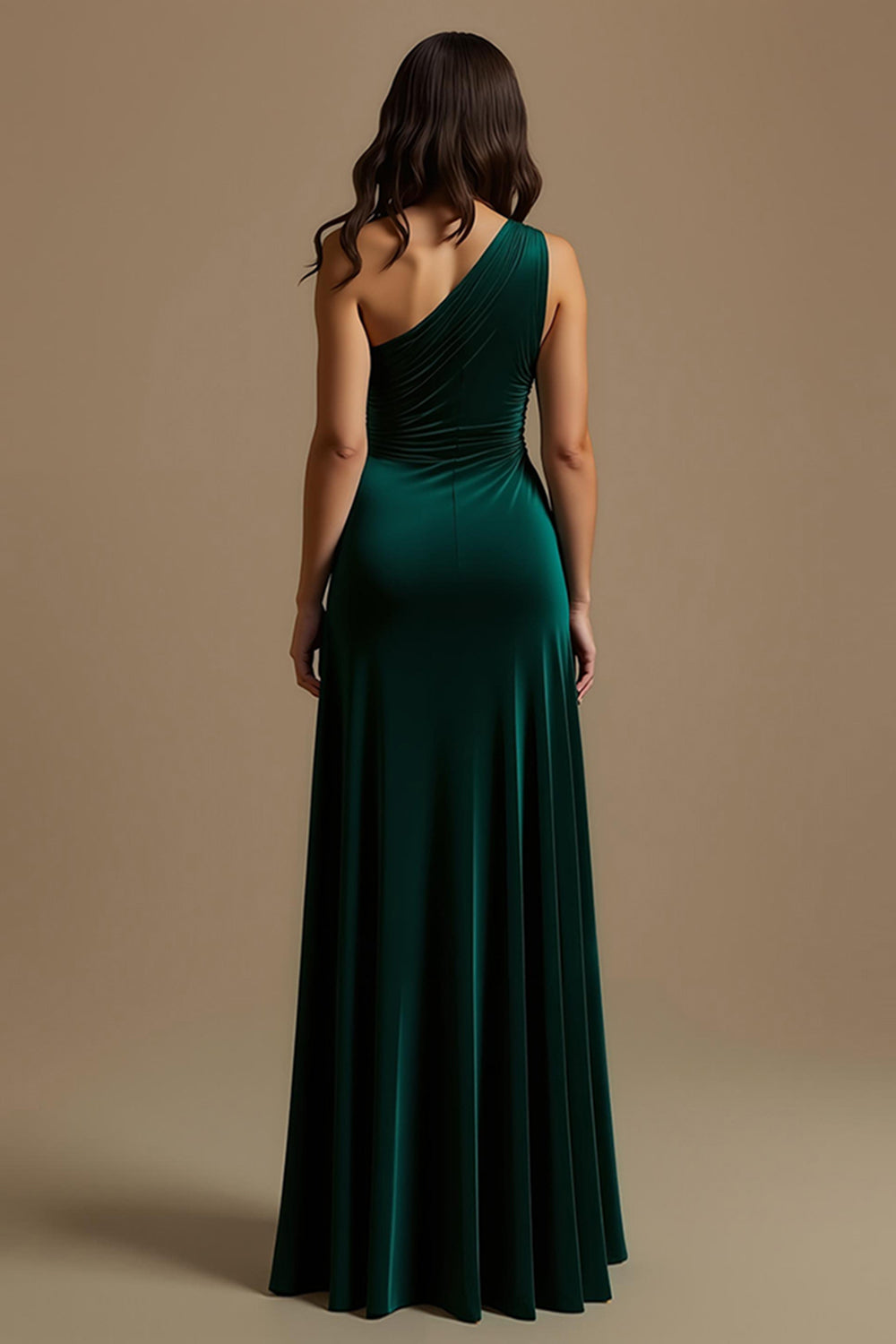 Dark Green One Shoulder High-Low Holiday Party Dress With Ruffles
