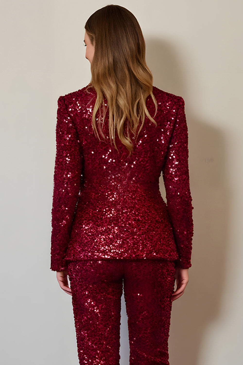 Sparkly Burgundy One Button 2 Piece Prom Suit