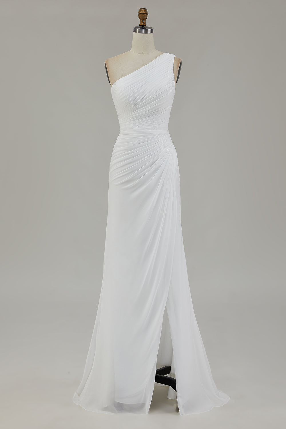 Ivory One Shoulder Long Sheath Beach Engagement Dress with Slit
