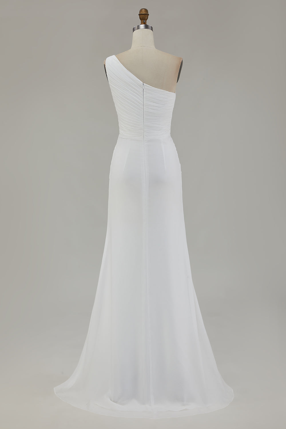 Ivory One Shoulder Long Sheath Beach Engagement Dress with Slit