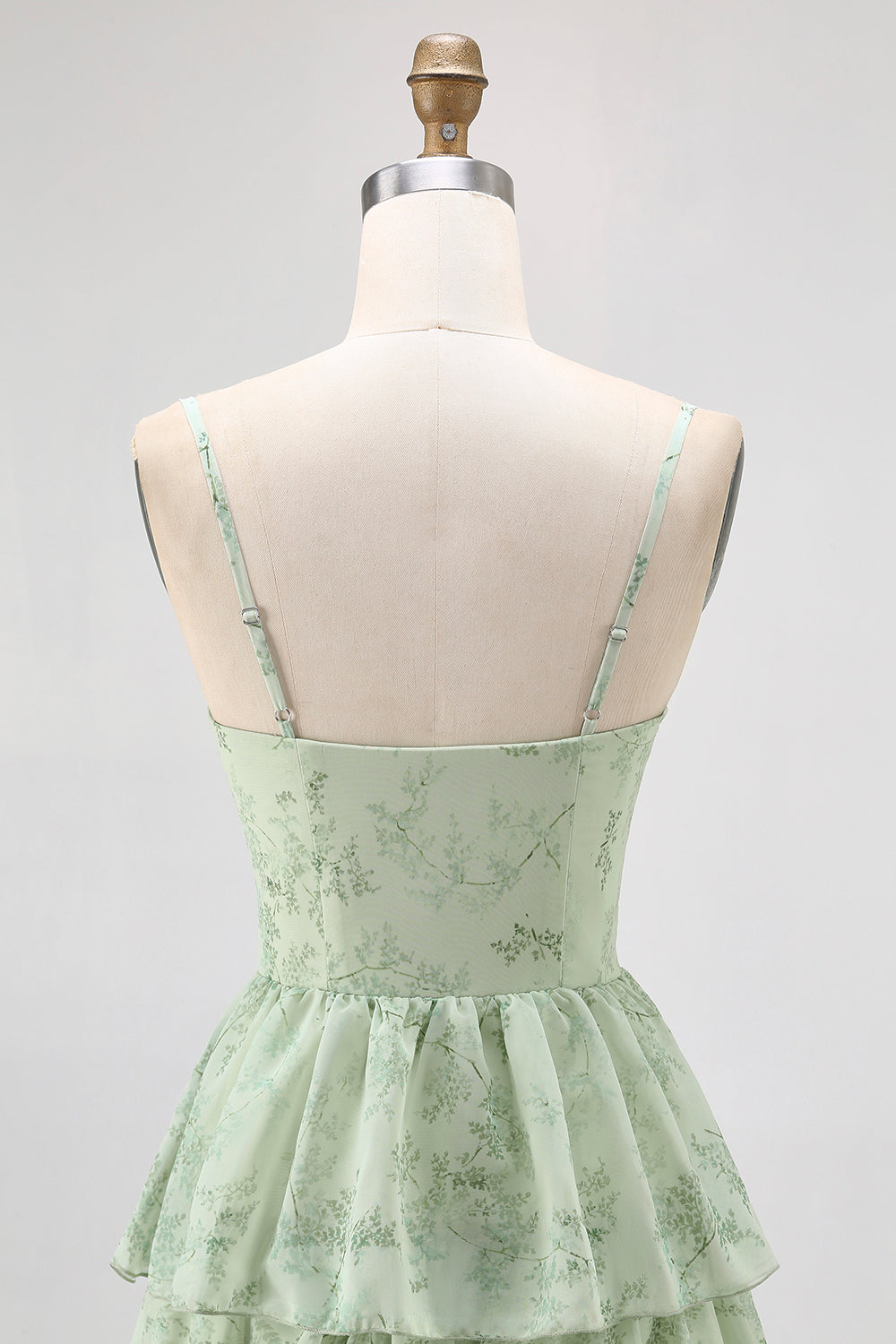 Dusty Sage A Line Corset Tiered Chiffon Long Bridesmaid Dress with Slit