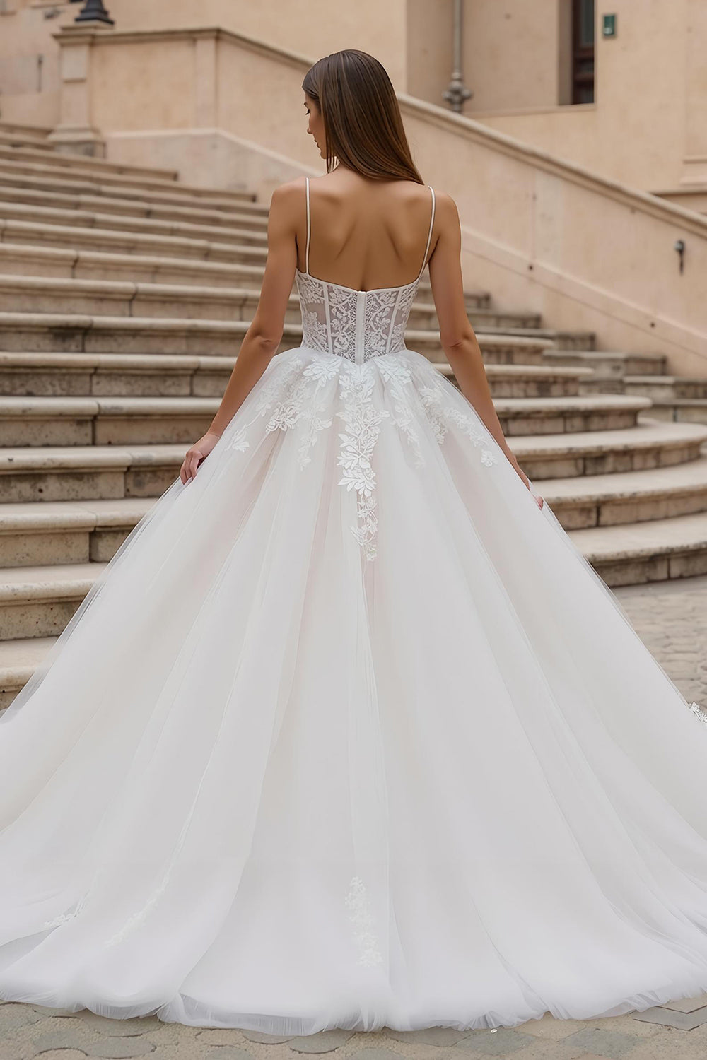 Ivory Tulle Corset A Line Appliqued Wedding Dress