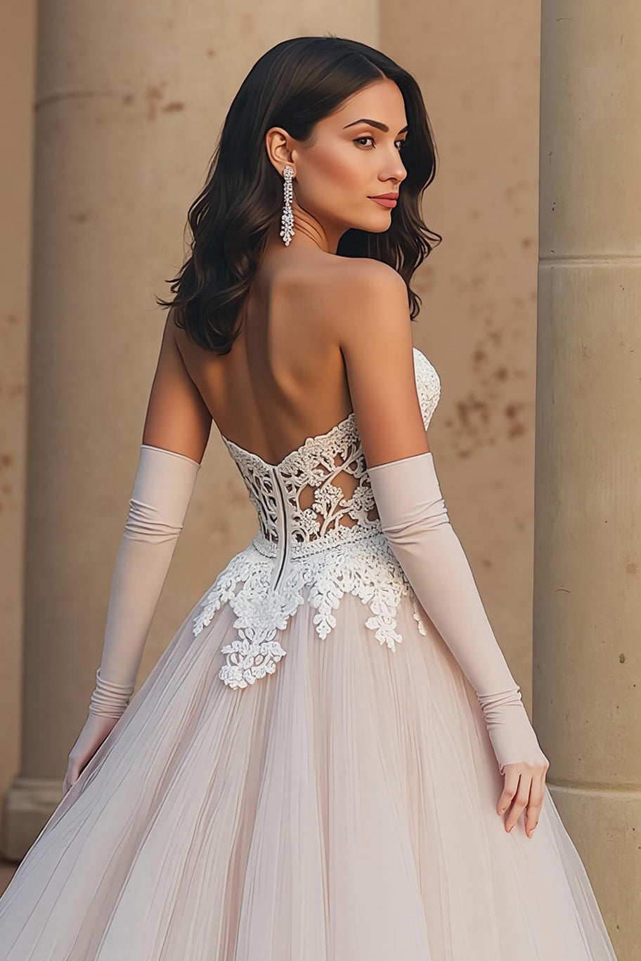Sweetheart Lace Tulle A Line Corset Ivory Wedding Dress