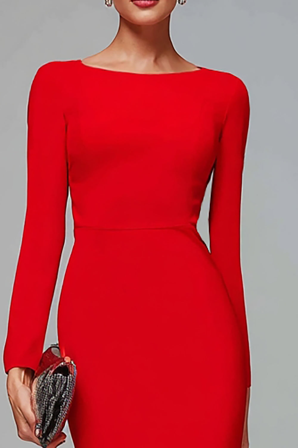 Red Mermaid Boat Neck Midi Dress with Ruffles