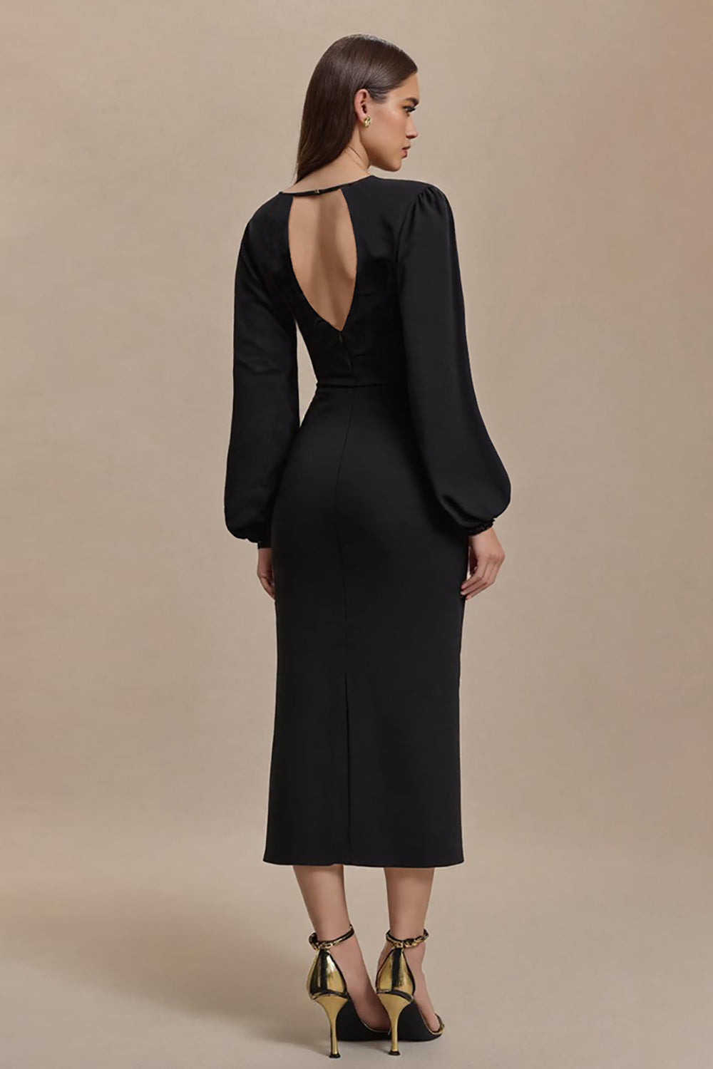 Black Sheath Maxi Work Dress with Open Back