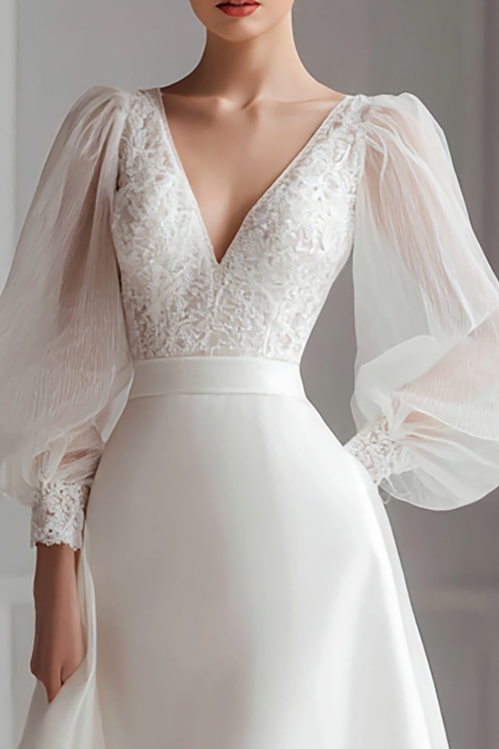 Ivory Long Sleeve A Line Engagement Dress