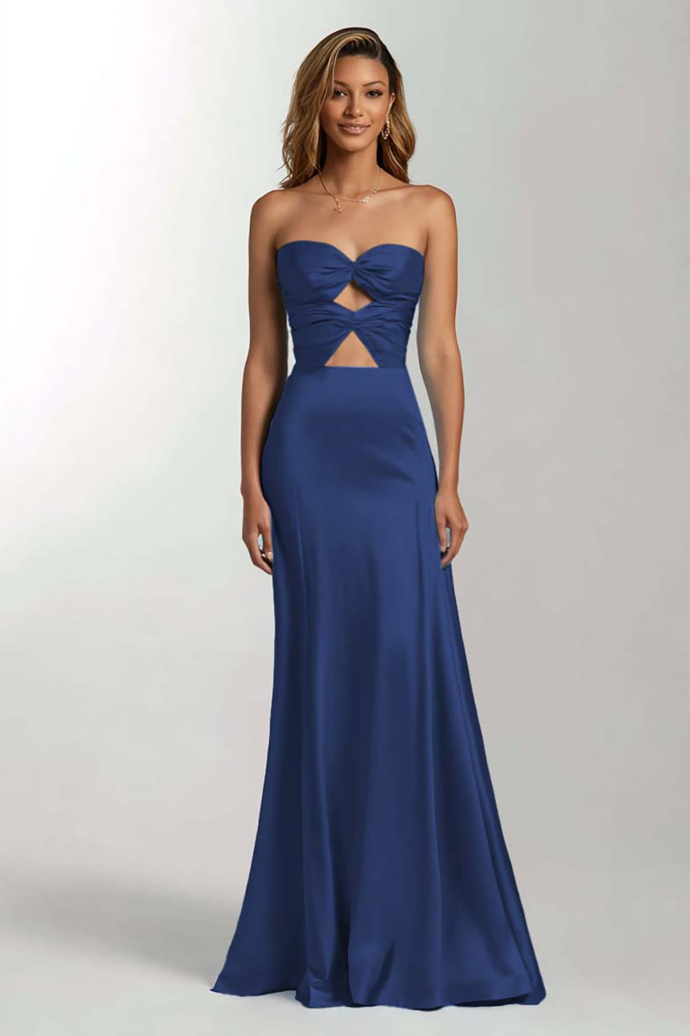 Sky Blue Mermaid Cut Out Satin Strapless Formal Dress
