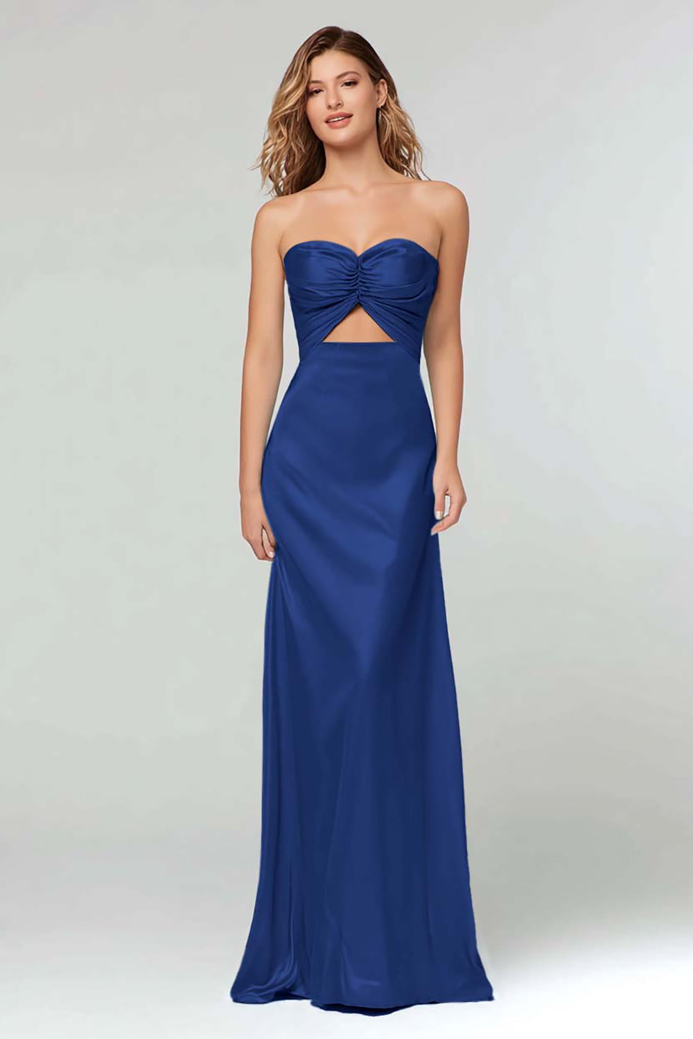 Strapless Sheath Cut Out Sky Blue Long Formal Dress