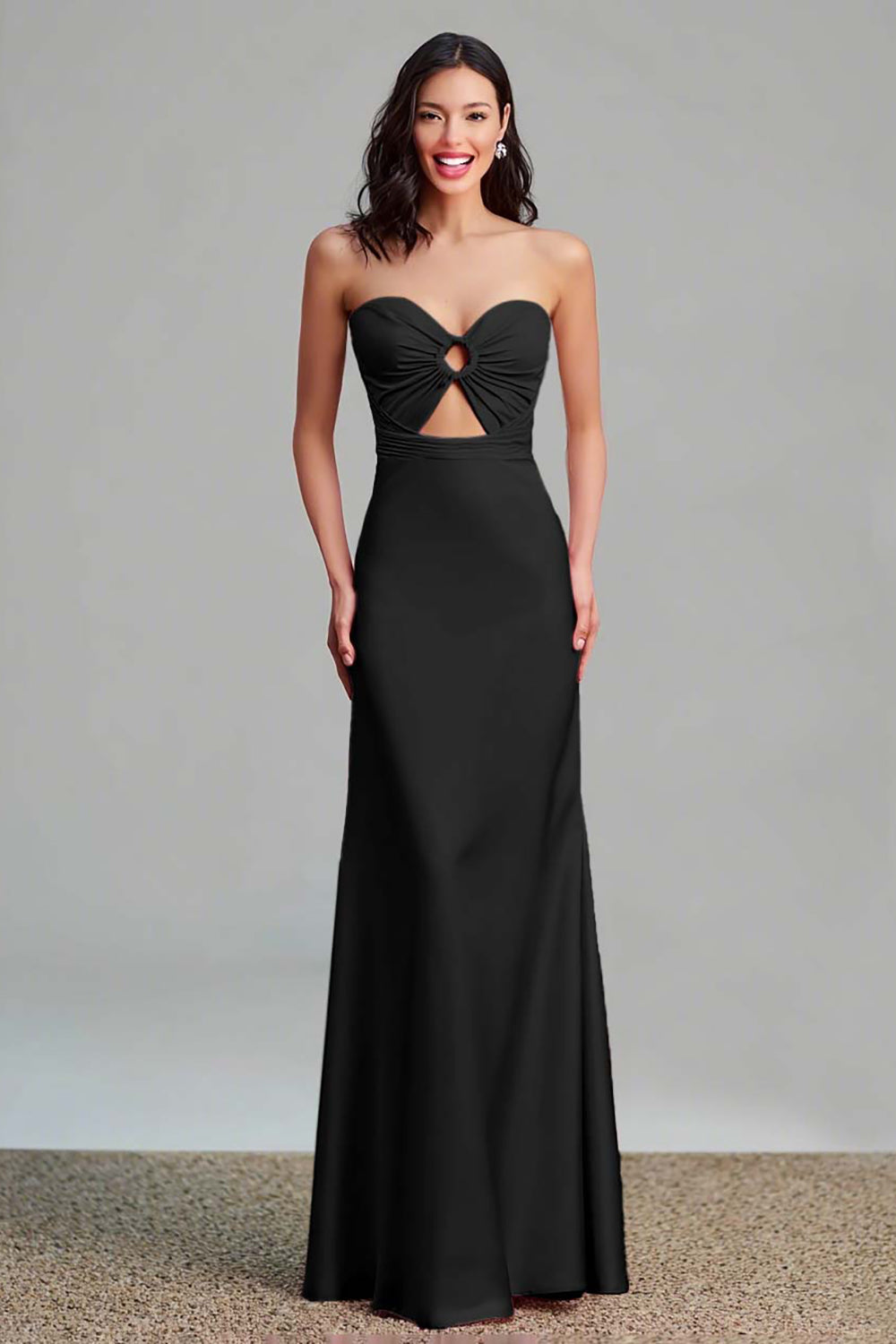 Pink Satin Cut Out Sheath Strapless Long Formal Dress