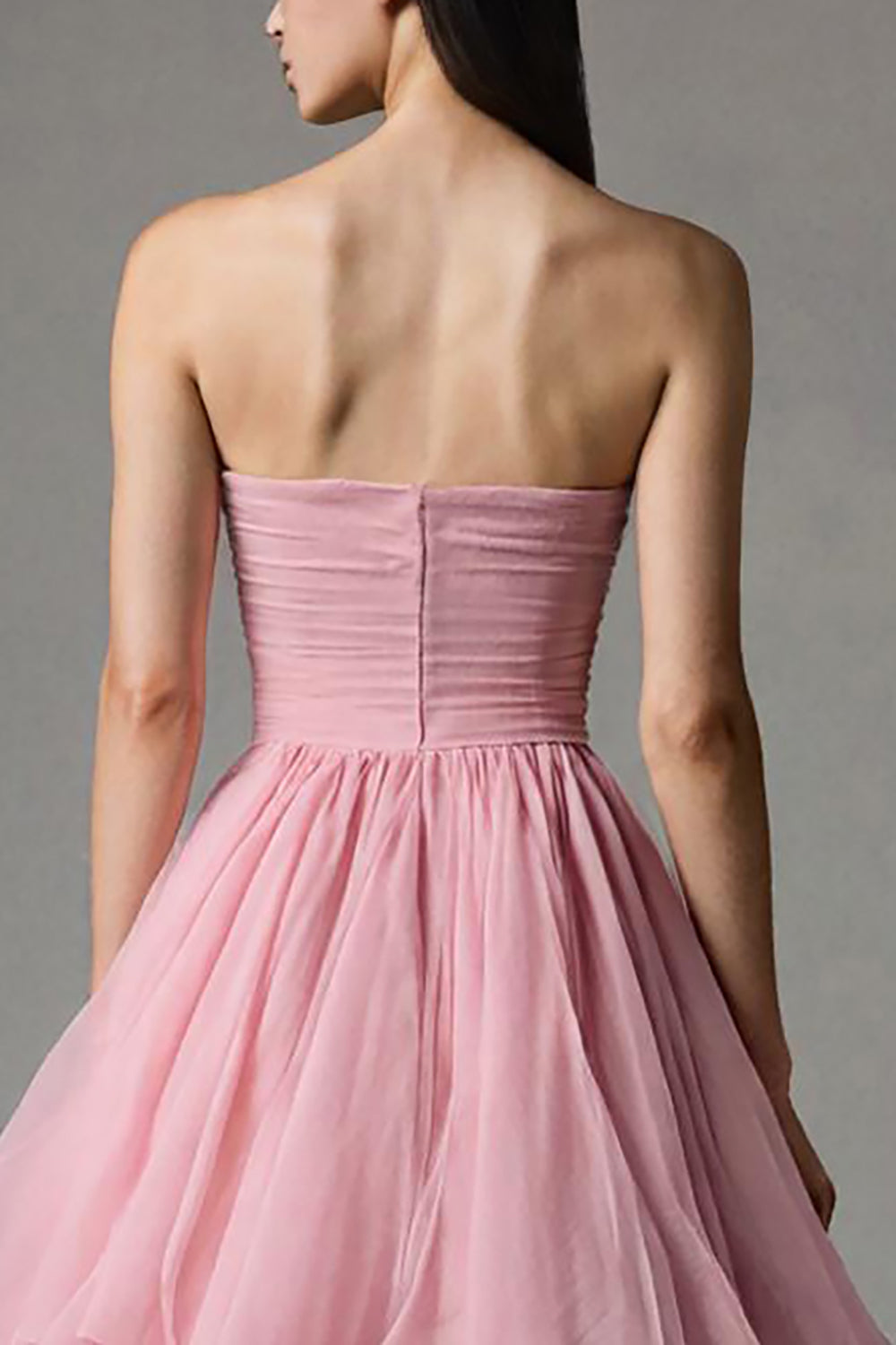 Pink A Line Strapless Tiered Maxi Formal Dress with Ruffles