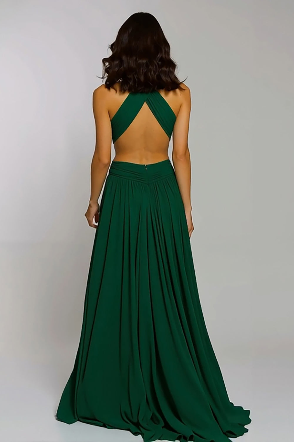 Dark Green Halter A Line Open Back Long Formal Dress