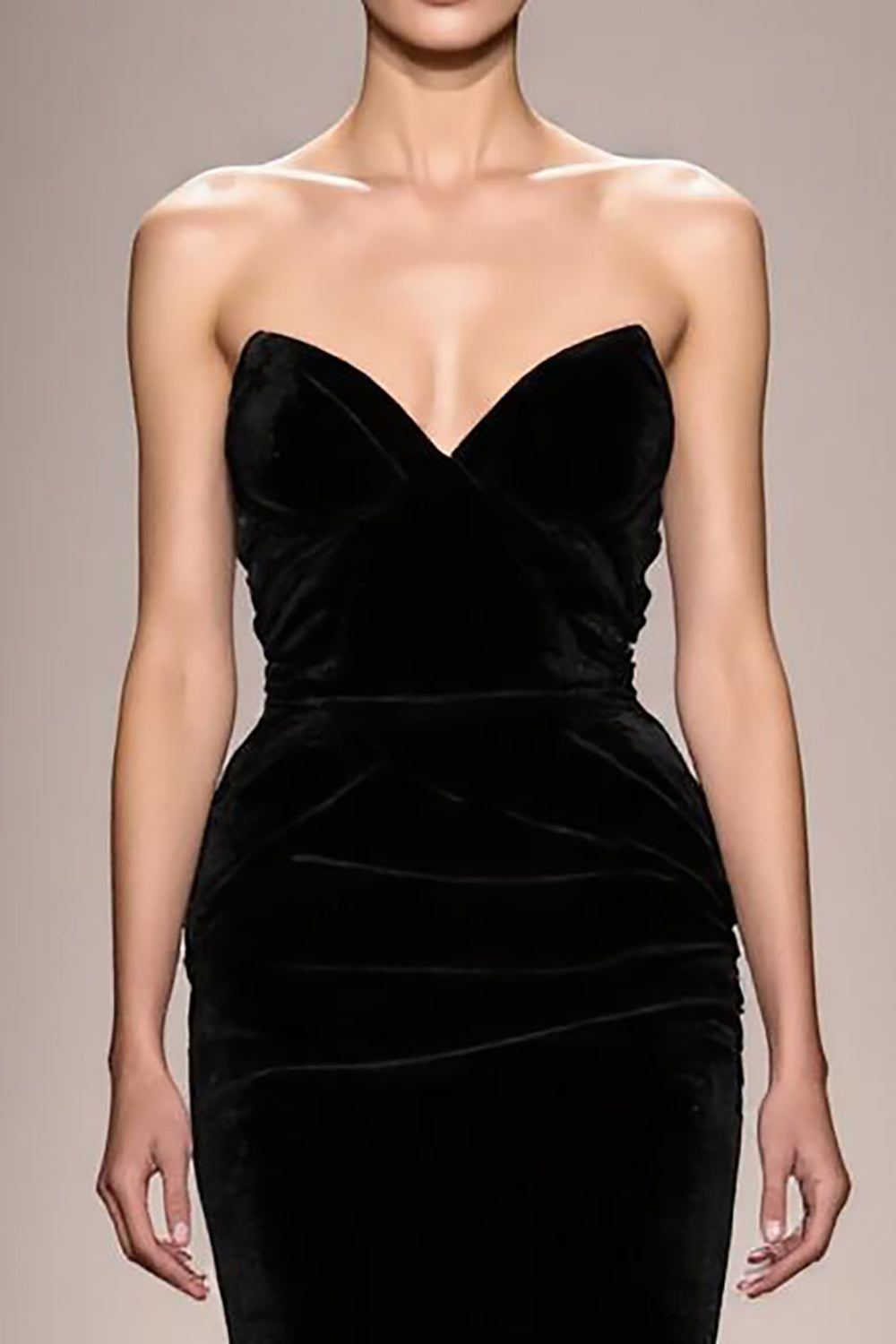 Black Mermaid Velvet Strapless Long Evening Dress