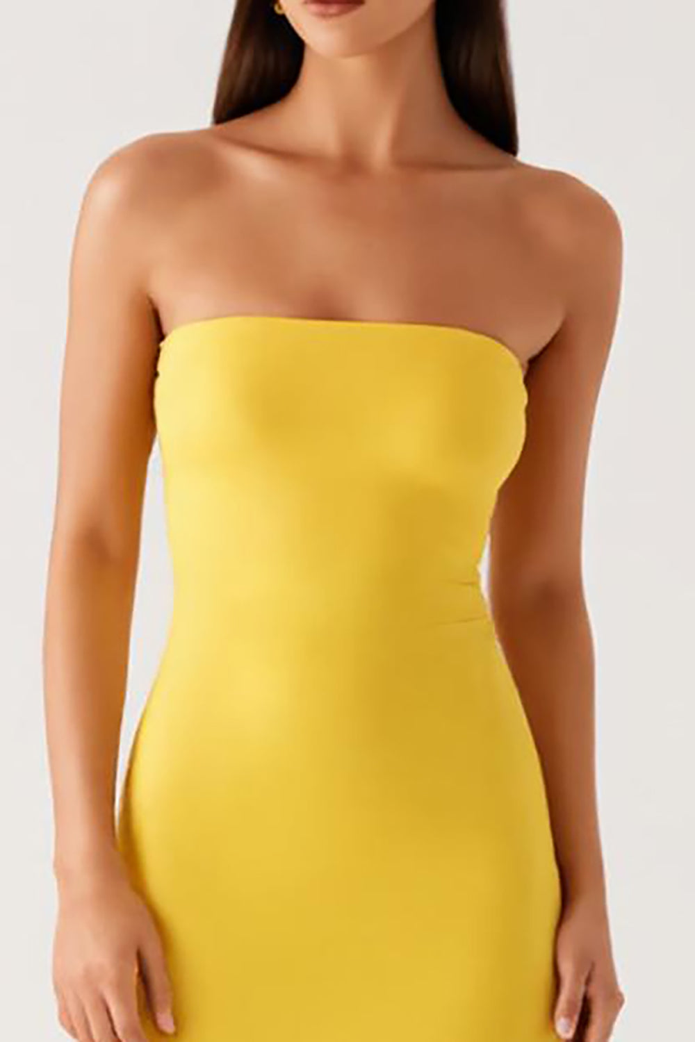 Strapless Yellow Chiffon Formal Dress