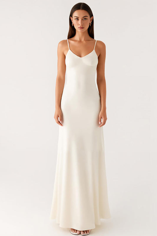 Sheath Ivory Spaghetti Straps Backless Formal Dress