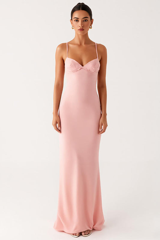 Pink Sheath Spaghetti Straps Chiffon Formal Dress