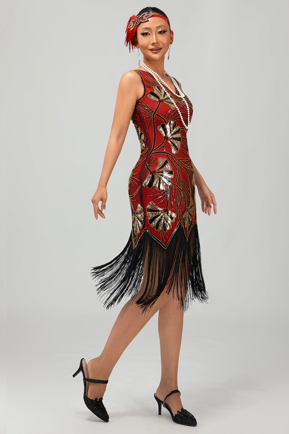 Sparkly Black Golden Fringed 1920s Dress
