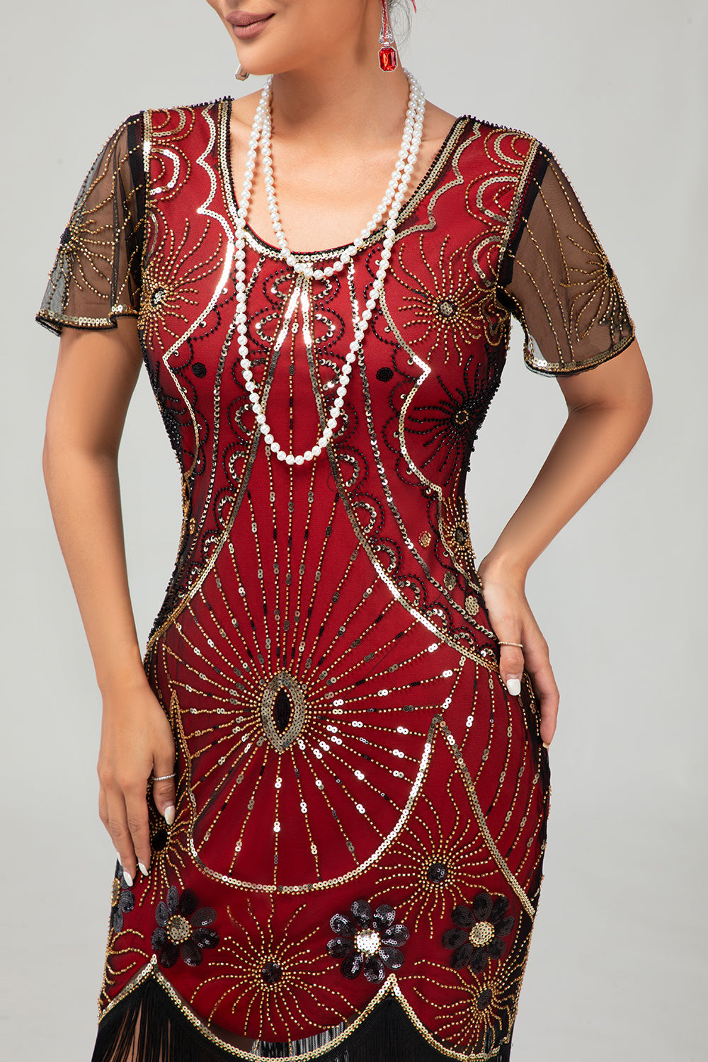 Beaded Black Golden Fringed Bodycon 1920s Dress