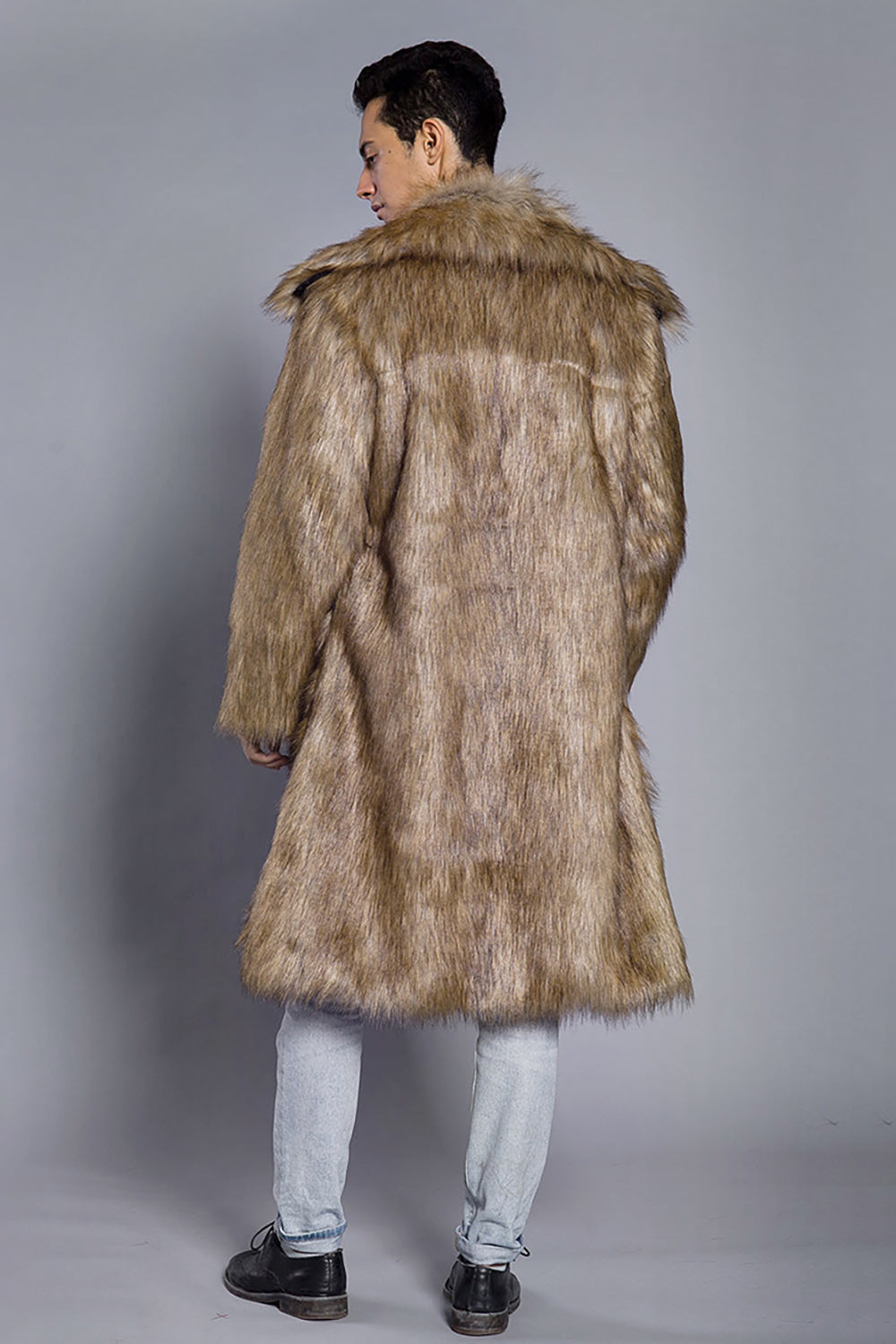 Brown Midi Faux Fur Warm Thickened Men's Coat