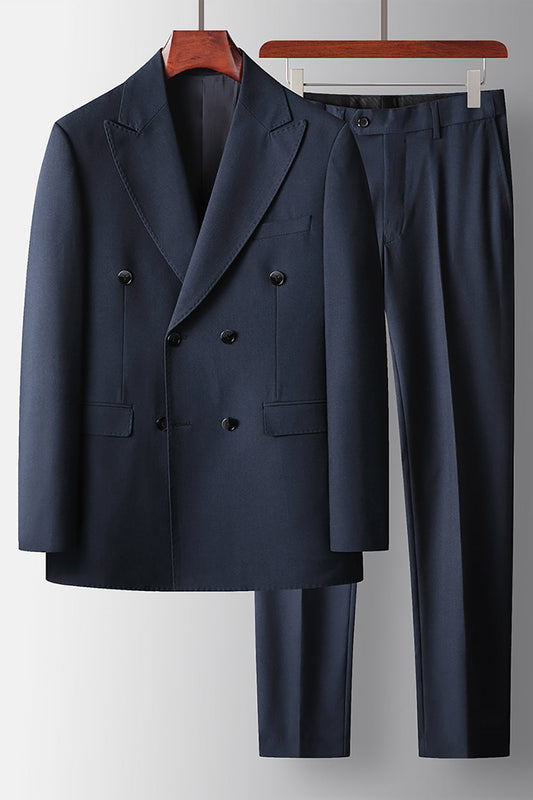 Men's Navy Peak Lapel 2 Pieces Formal Suits