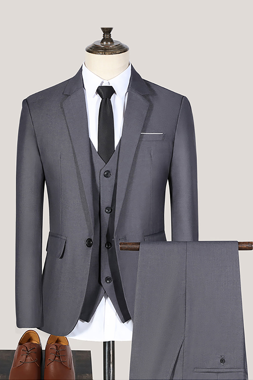Black Notched Lapel 3 Pieces Slim Fit Men's Formal Suits