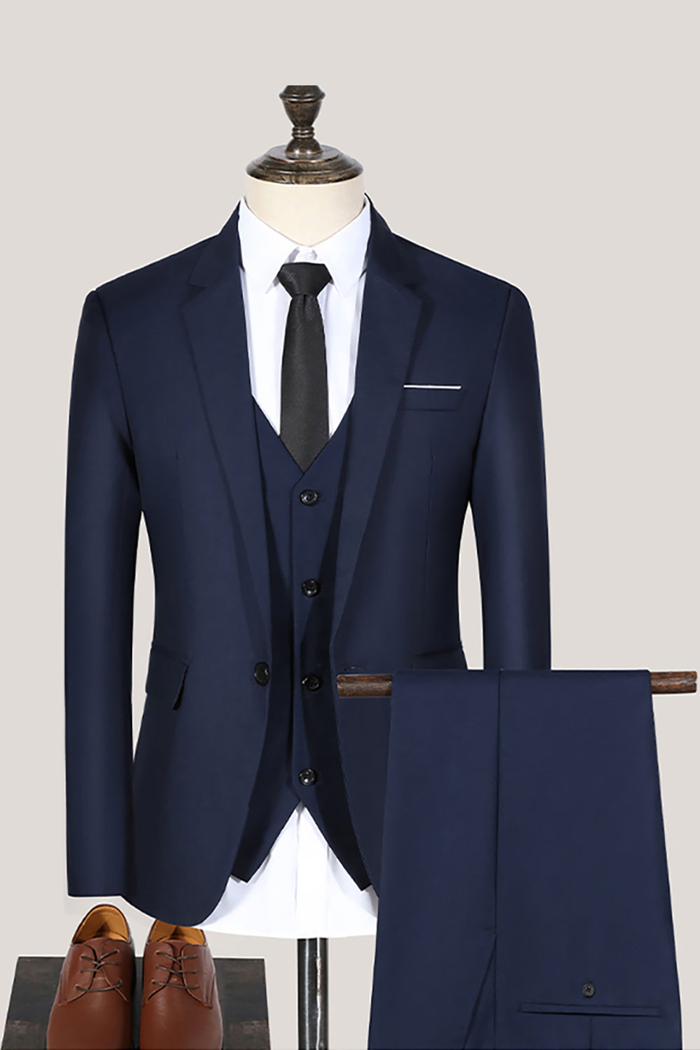 Black Notched Lapel 3 Pieces Slim Fit Men's Formal Suits