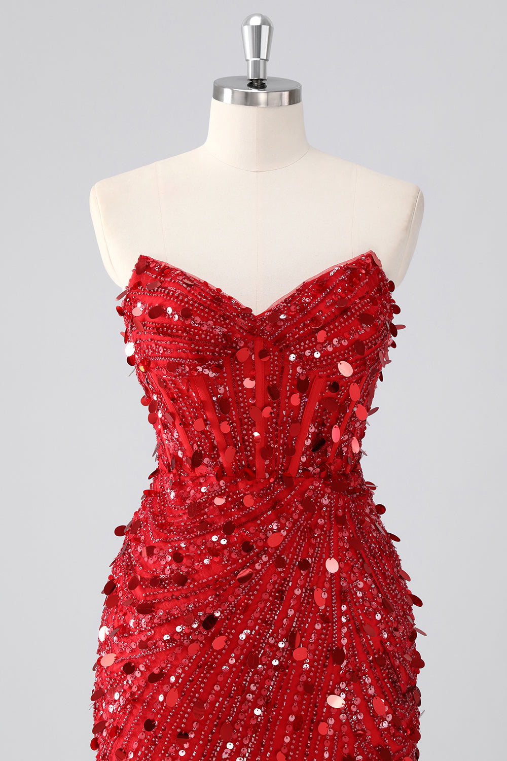 Sparkly Fuchsia Strapless Tight Short Sequins Corset Homecoming Dress with Beading