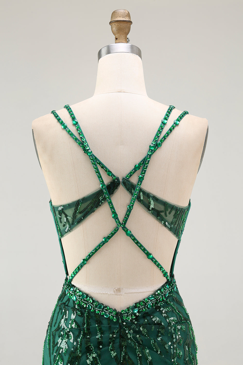 Sparkly Dark Green Bodycon Backless Short Corset Homecoming Dress with Sequins
