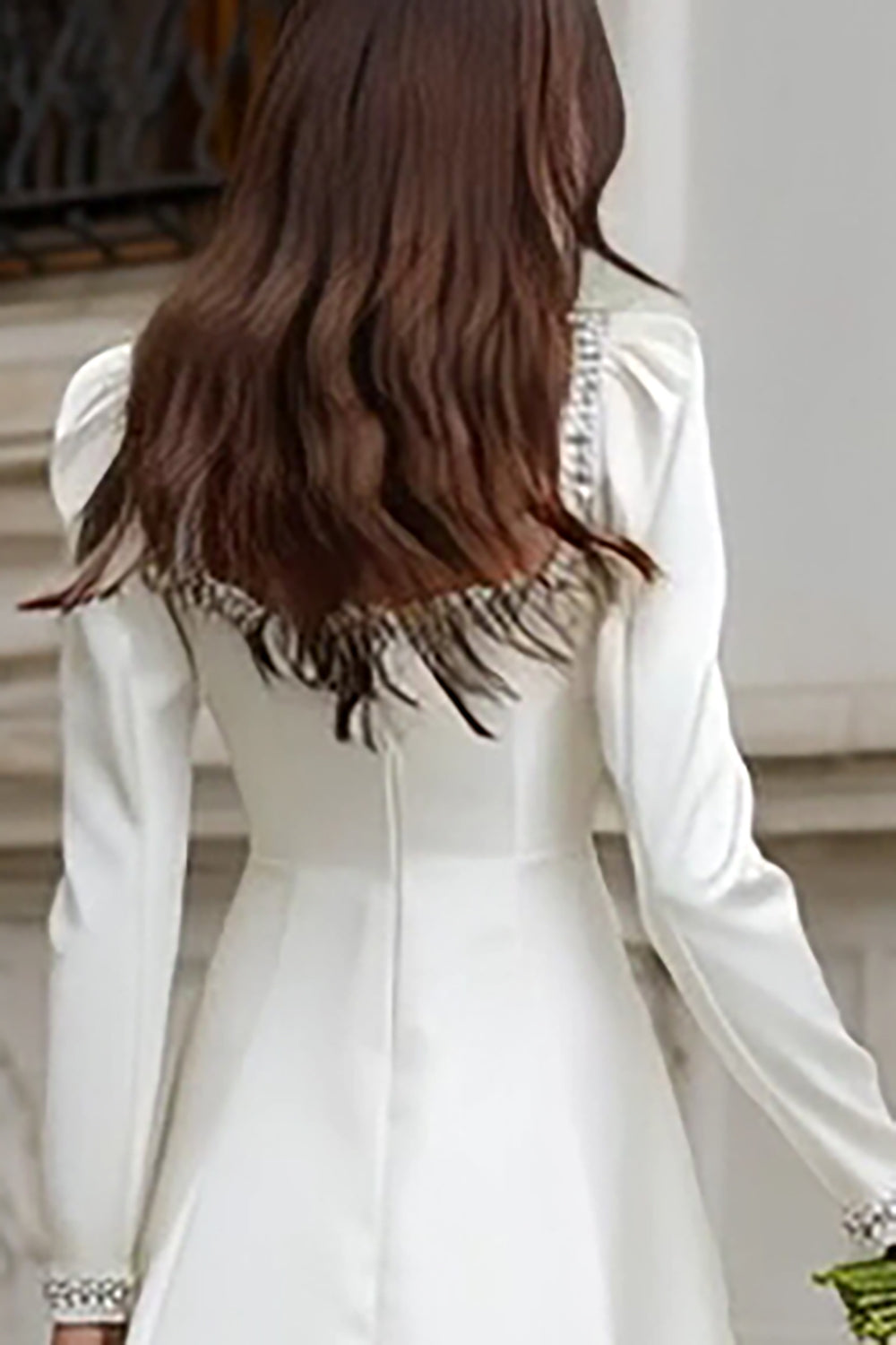 A-Line Ivory Square Neckline Satin Engagement Dress