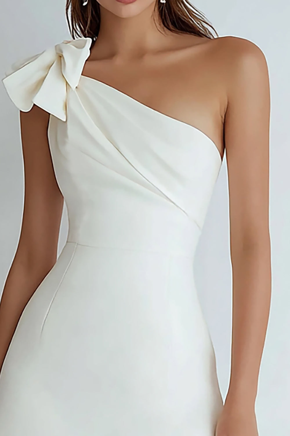 One Shoulder A Line Little White Dress with Bow
