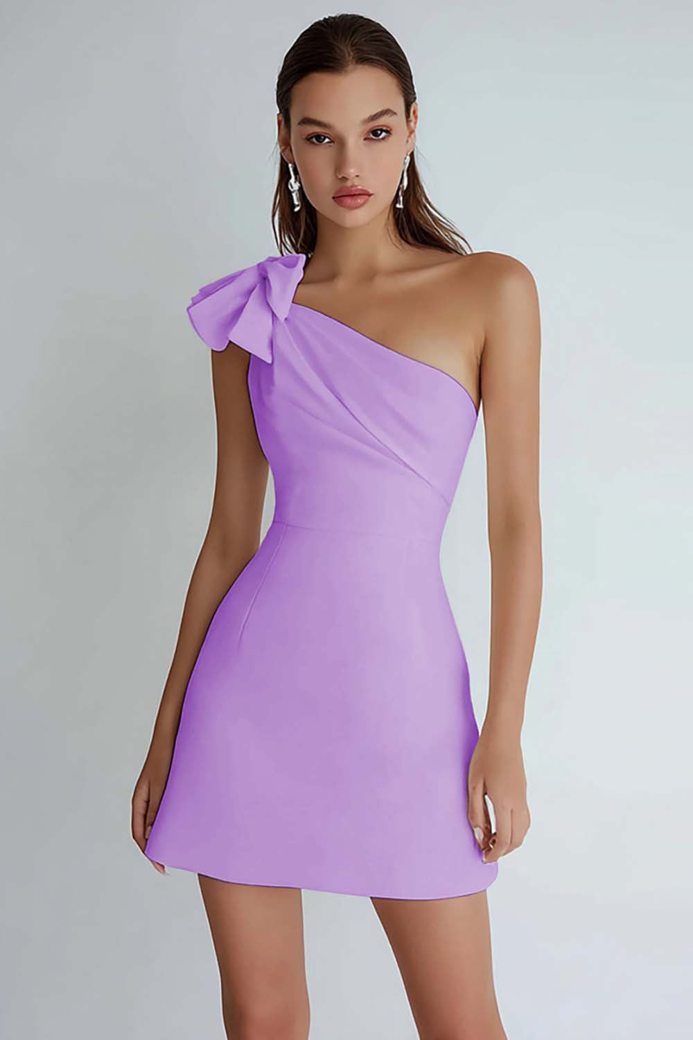 One Shoulder A Line Little White Dress with Bow