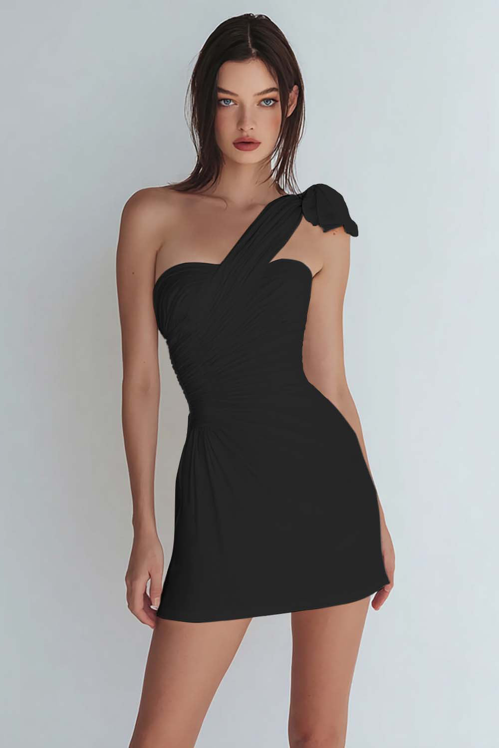 One Shoulder Bodycon Ruched Little White Dress